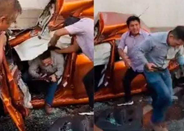 Hombre sale ileso al ser aplastado por un tráiler VIDEO TN8 tv