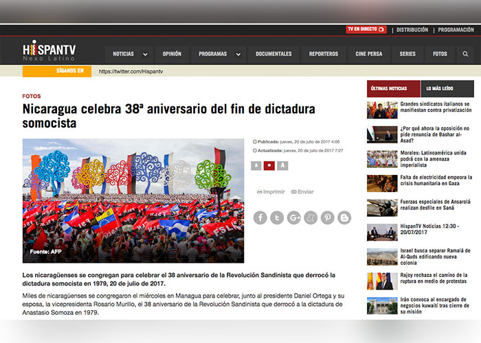 cobertura, internacional, revolucion, sandinista, nicaragua, hispan tv,