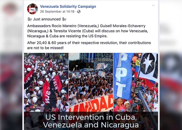 Solidaridad con Venezuela, Nicaragua y Cuba desde Londres.