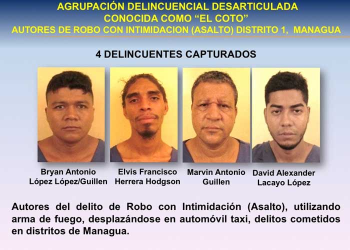 nicaragua, delincuencia, policia, seguridad, captura, agrupacion delincuencial,