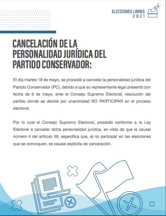 nicaragua, pc, consejo supremo electoral, elecciones 2021, prd, personalidad juridica,