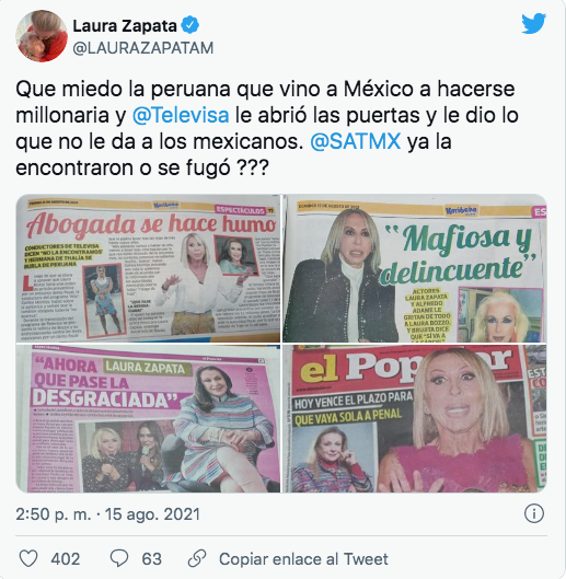 Reacción de Laura Zapata contra Laura Bozzo