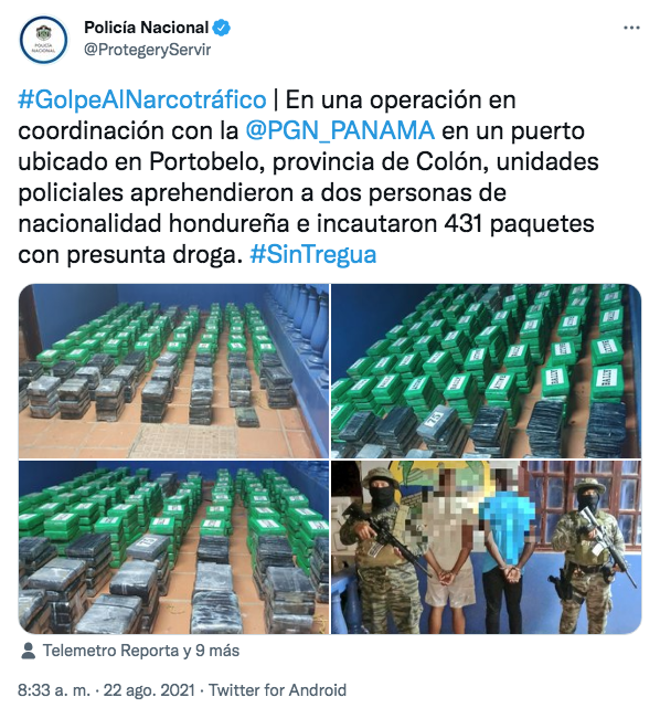 Hondureños en Panamá son capturados con 431 paquetes de droga