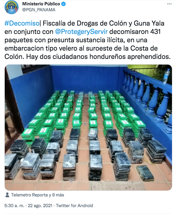 Hondureños en Panamá son capturados con 431 paquetes de droga
