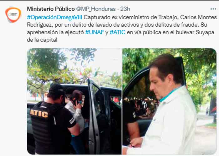 Ministerio Público captura al ex viceministro trabajo de Honduras