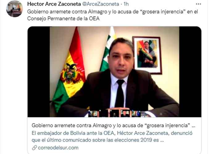 Embajador de Bolivia denuncia a Luis Almagro por nuevas injerencias