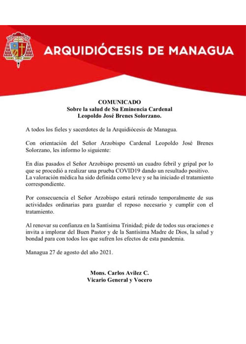 Comunicado de la Arquidiócesis de Managua