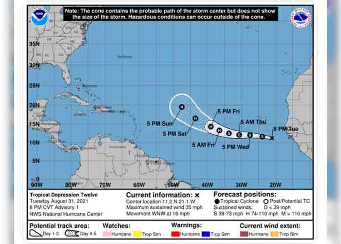 Se forma la depresión tropical 12 al sureste de las islas de Cabo Verde