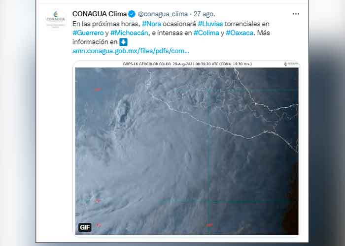  Vista satelital del Huracán Nora