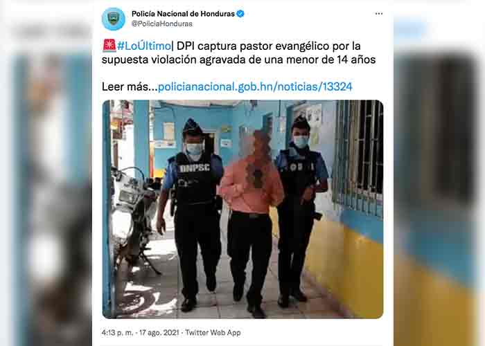 Capturan a pastor evangélico acusado de abusar de una niña en Honduras