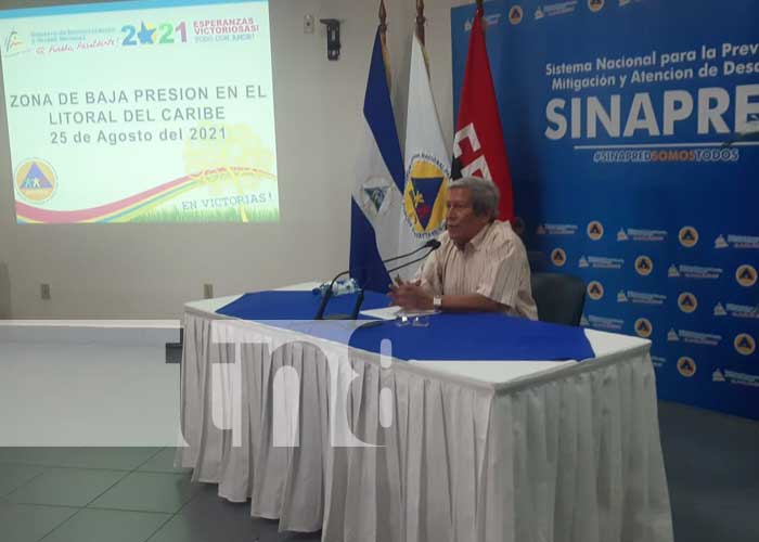 Conferencia de prensa desde el SINAPRED por fenómeno meteorológico en el Caribe de Nicaragua