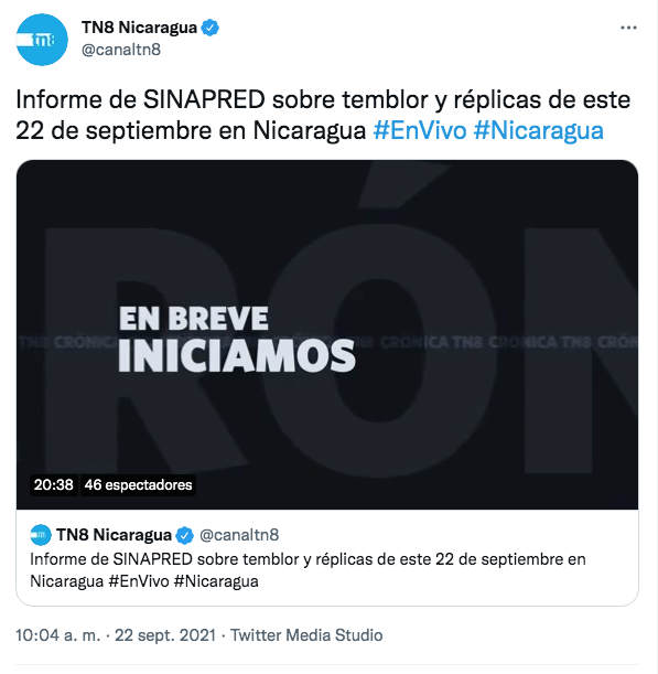 Informe del SINAPRED sobre los sismos en Nicaragua