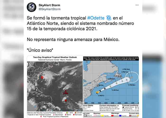 Se forma la tormenta tropical Odette en el Atlántico Norte