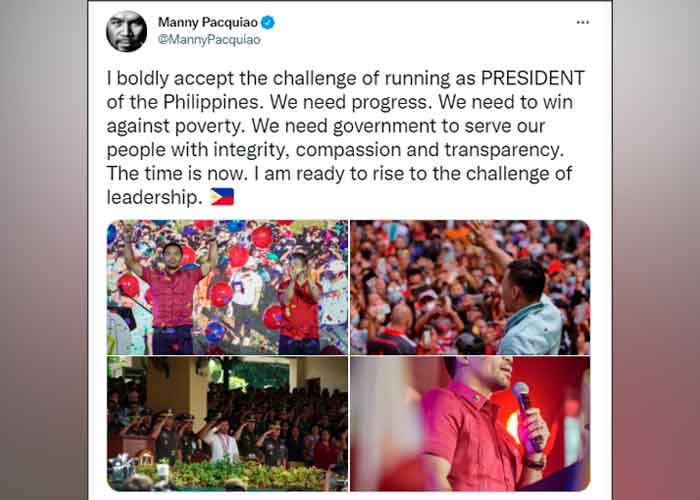 Manny Pacquiao anunció su candidatura a presidente de Filipinas
