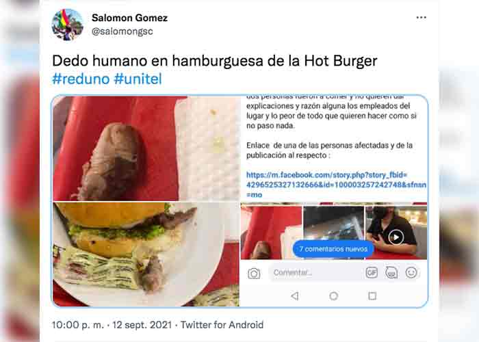 Mujer compró una hamburguesa y cuando la comía encontró un dedo