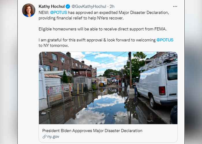 Declaran "desastre mayor" en Nueva York por coletazos de tormenta Ida