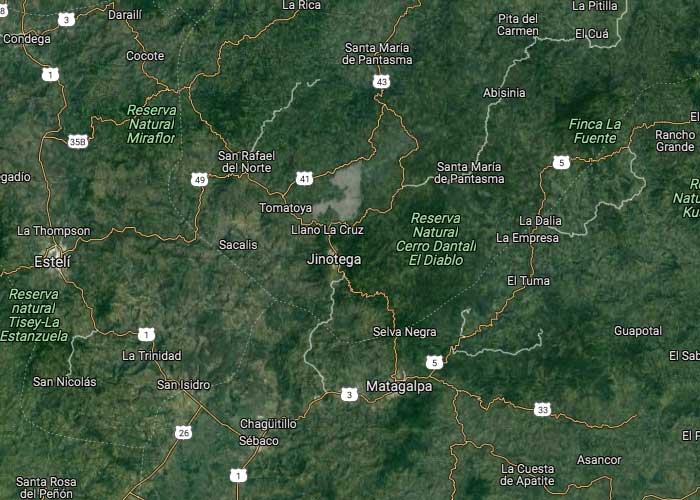 Imagen satelital de Jinotega, Nicaragua 
