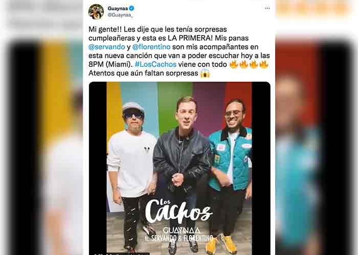 Guaynaa presenta nuevo sencillo "Los Cachos" con Servando y Florentino