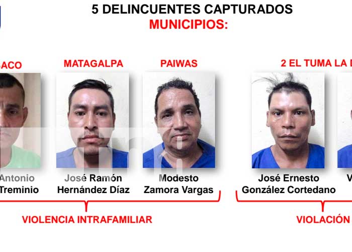 Delincuentes detenidos en Matagalpa