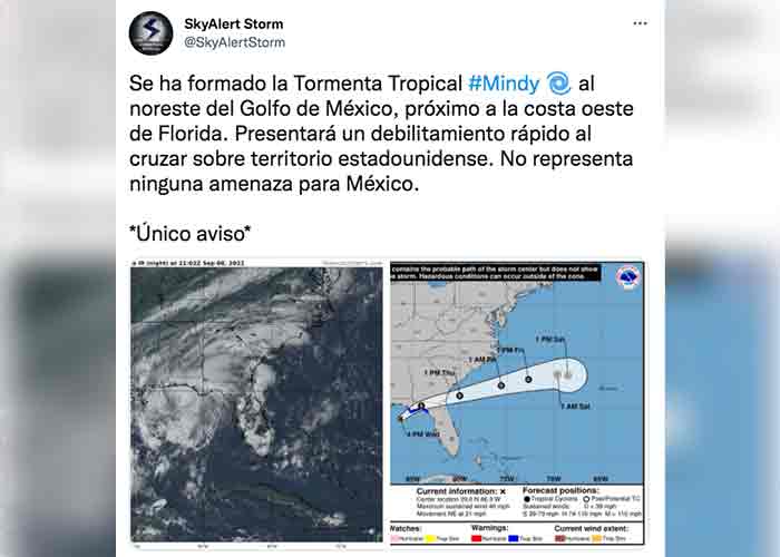 Se forma tormenta tropical Mindy al noreste del Golfo de México