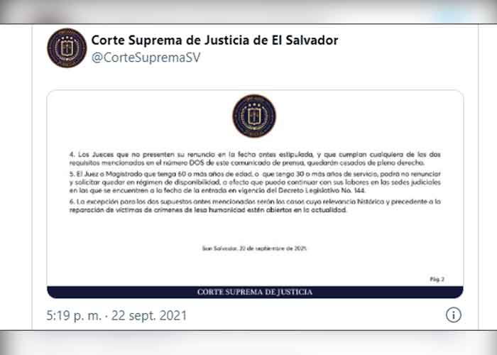 Bukele decretó el retiro jueces y fiscales salvadoreños mayores de 60 años