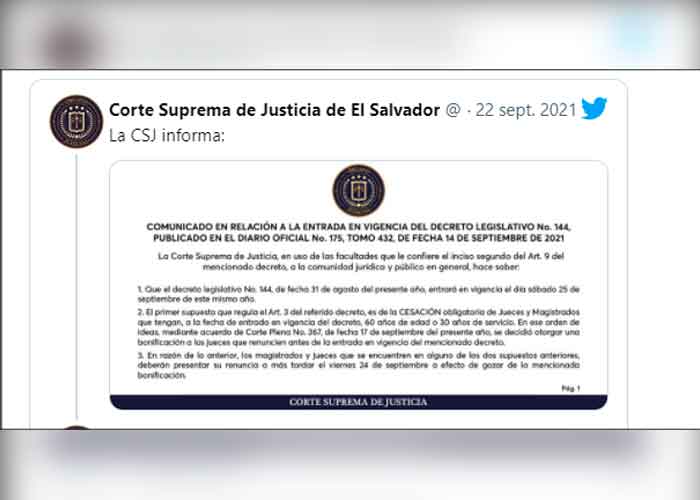 Bukele decretó el retiro jueces y fiscales salvadoreños mayores de 60 años