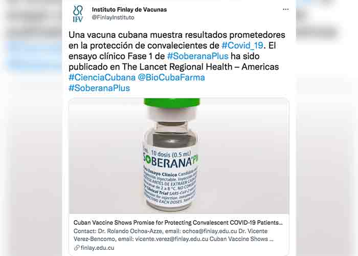 Destacan resultados positivos sobre vacuna cubana Soberana Plus