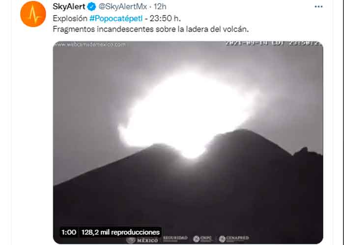 Alerta: Volcán Popocatépetl registra explosión con material incandescente