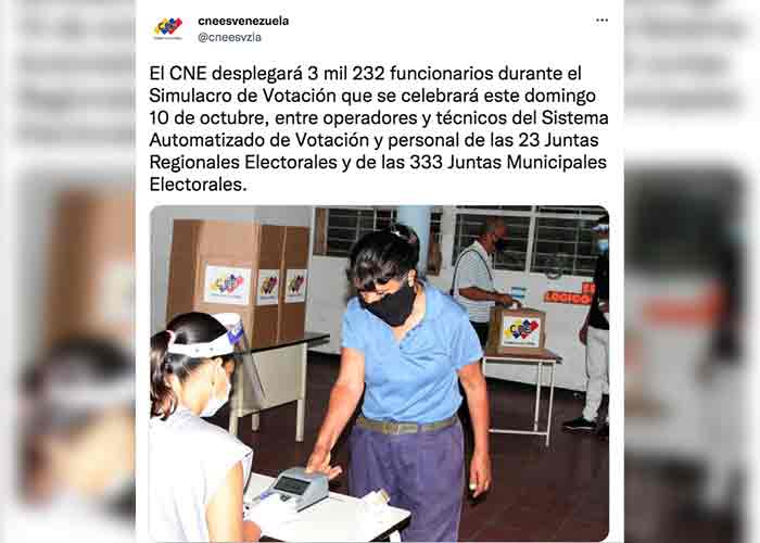 CNE de Venezuela desplegará 3.232 funcionarios para simulacro electoral