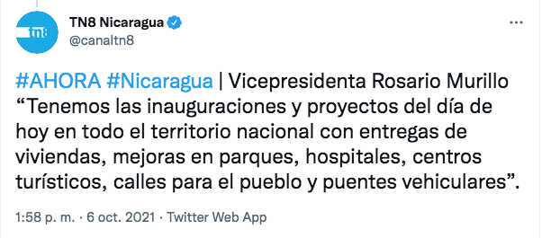 Mensaje de la vicepresidenta de Nicaragua