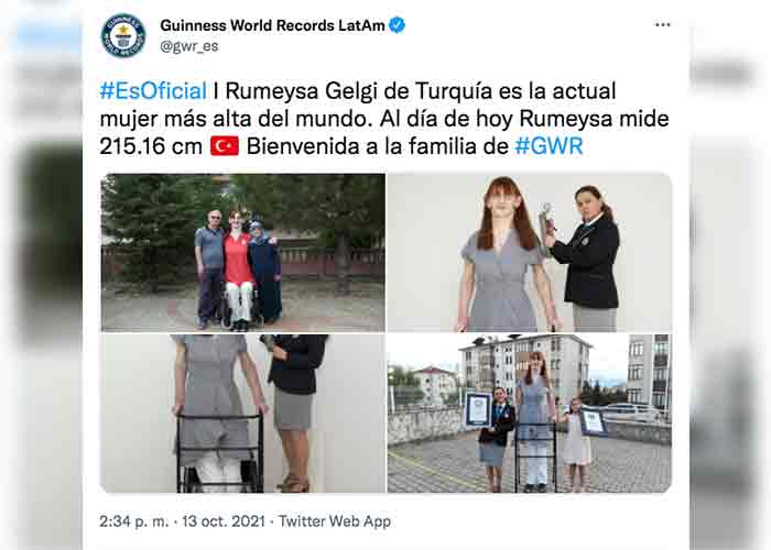 Rumeysa Gelgi, es nombrada la mujer más alta del mundo en Turquía