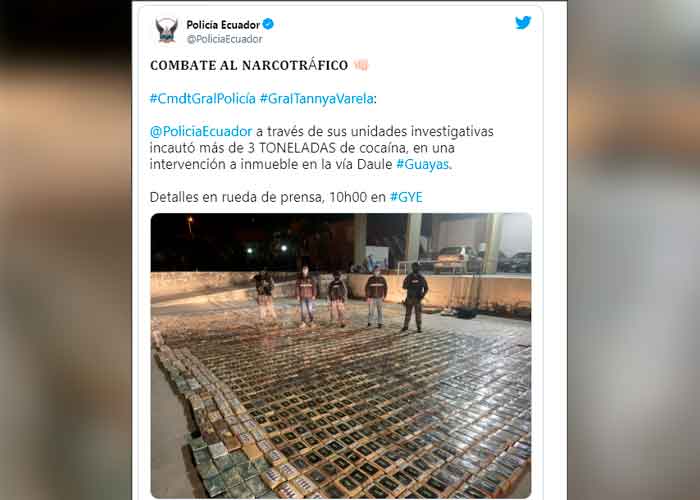 Incautan tres toneladas de cocaína vinculadas a la crisis carcelaria de Ecuador
