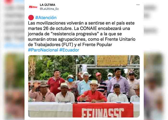 Ecuador: Trabajadores inician nueva jornada de protestas contra Lasso