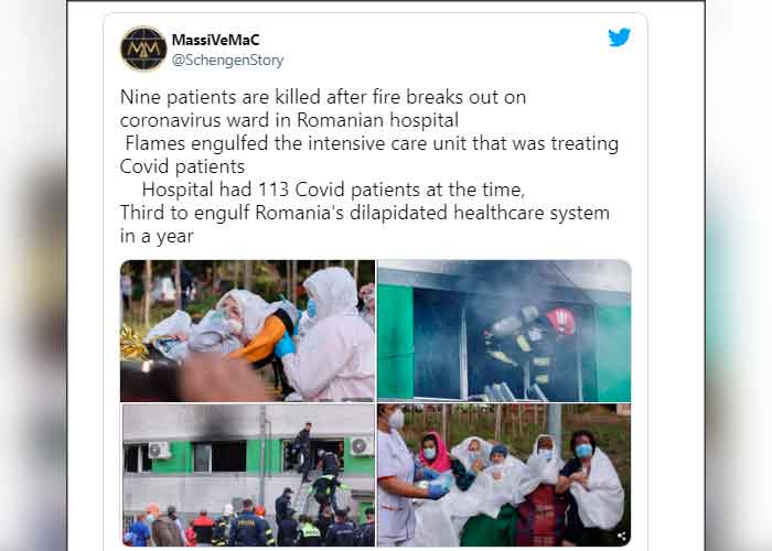 Al menos 7 muertos tras un incendio en hospital con pacientes con covid-19