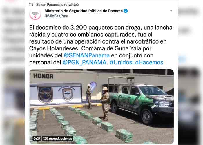 Incautan lancha con 3.200 paquetes de droga en Panamá