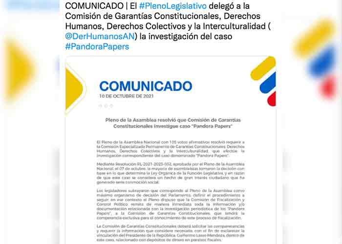 Comisión AN de Ecuador investigará a pdte. Lasso por Pandora Papers