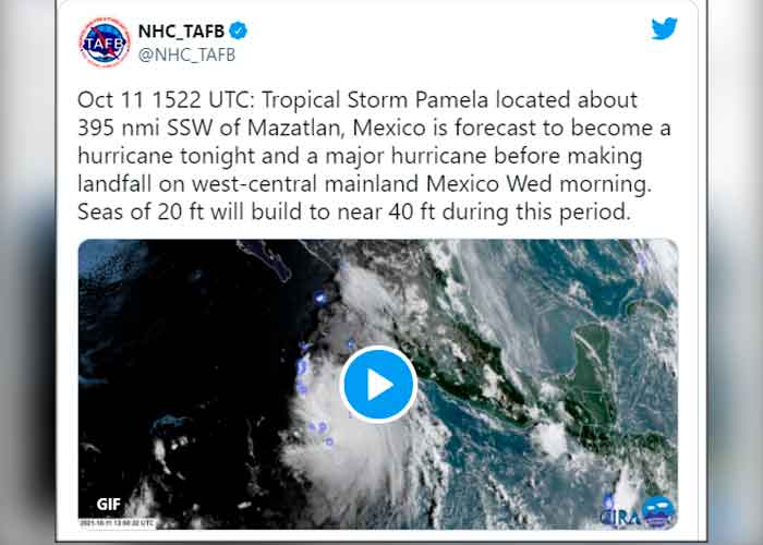 Tormenta “Pamela” se fortalece y prevén que se convierta en huracán