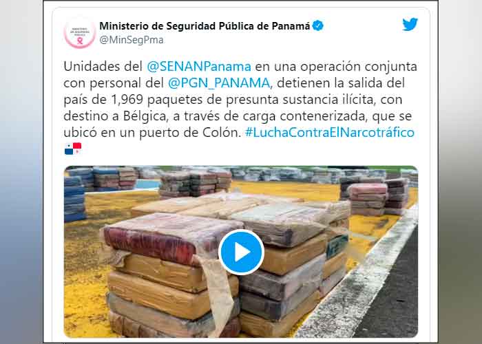 Incautan en Panamá casi dos mil paquetes de droga con destino a Bélgica