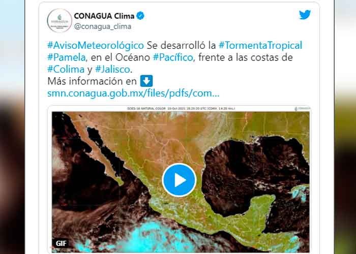 Se forma en la costa del Pacífico mexicano la tormenta tropical Pamela