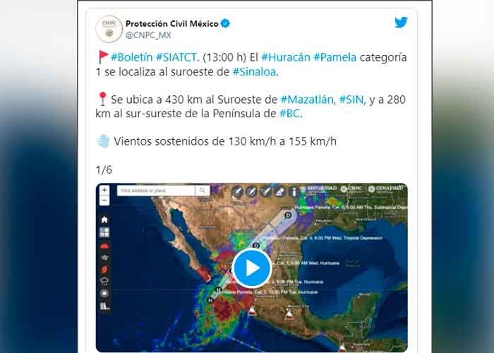 Huracán Pamela toca tierra en Sinaloa, México