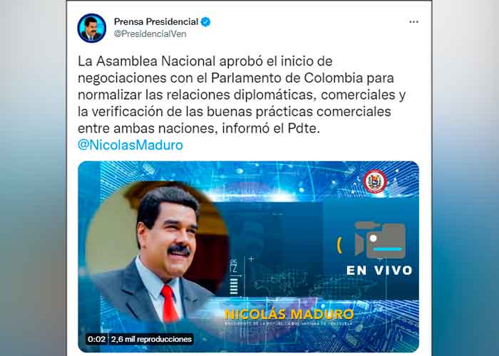Gobierno de Venezuela apoya normalizar relaciones con Colombia