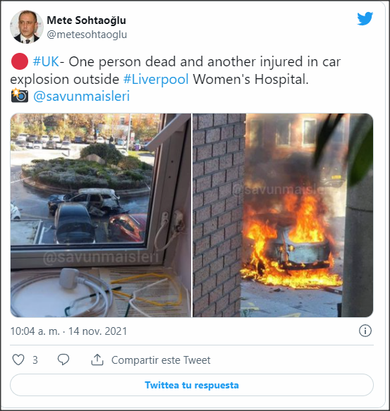 Al menos un muerto y un herido grave por la explosión de un coche frente a un hospital de Liverpool Reino Unido