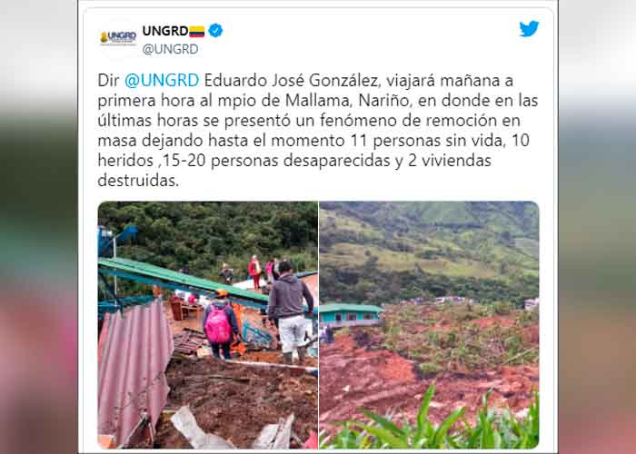 Al menos 12 muertos y varios desaparecidos por un alud de tierra en Colombia