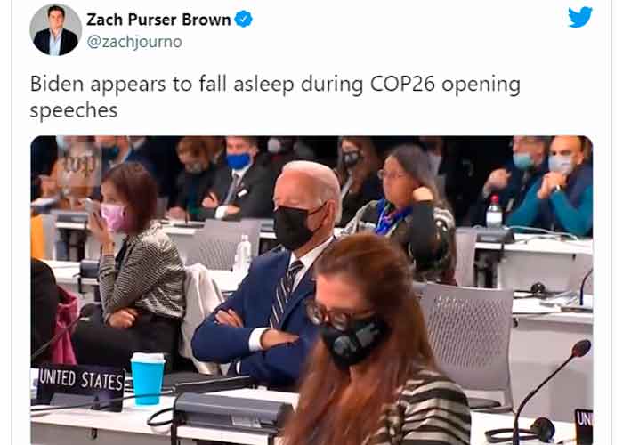 ¡Otra vez! Biden se quedó dormido en plena cumbre por el Cambio Climático 