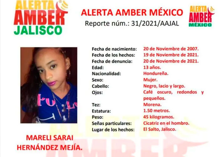 Emiten alerta Amber por desaparición de menor hondureña en México