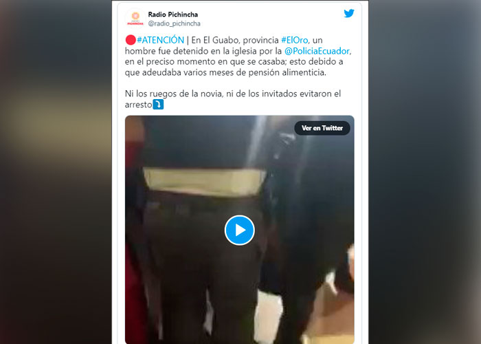 Insólito: ¡En plena boda! arrestan al novio en Ecuador por pensión alimenticia