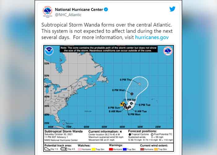 Tormenta tropical Wanda se fortalece en medio del Atlántico