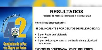 Chontales: 11 Sujetos detenidos por delitos de peligrosidad