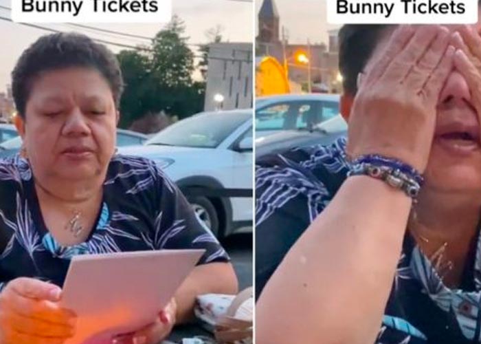 Madre llora al recibir un boleto de concierto de Bad Bunny