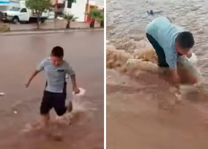 Un viaje a la infancia: Niño botó al agua las tortillas para salvar sus "chinelas"